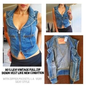 Vintage Levi's denim cropped zipper vest small